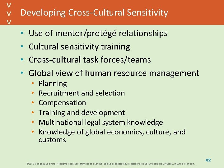 Developing Cross-Cultural Sensitivity • • Use of mentor/protégé relationships Cultural sensitivity training Cross-cultural task