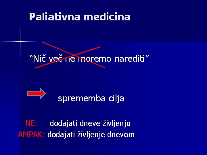Paliativna medicina “Nič več ne moremo narediti” sprememba cilja NE: dodajati dneve življenju AMPAK: