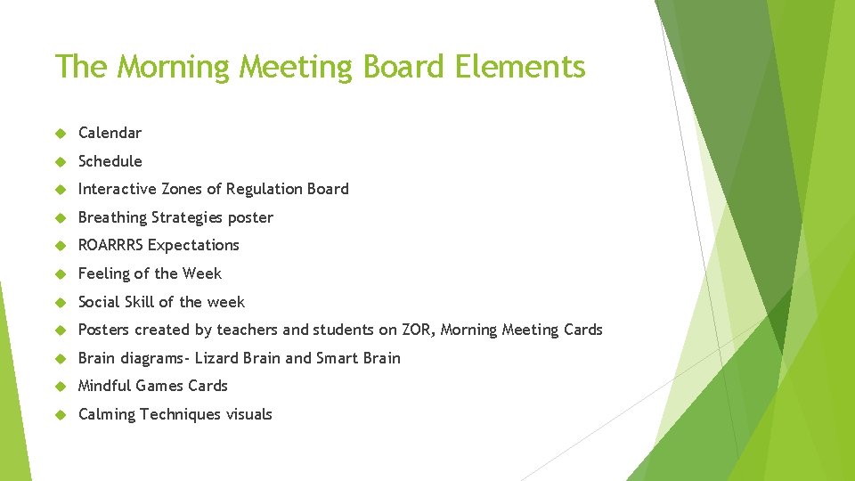 The Morning Meeting Board Elements Calendar Schedule Interactive Zones of Regulation Board Breathing Strategies