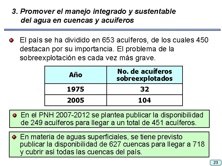 3. Promover el manejo integrado y sustentable del agua en cuencas y acuíferos El