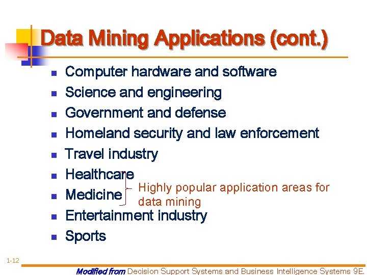 Data Mining Applications (cont. ) n n n n n Computer hardware and software