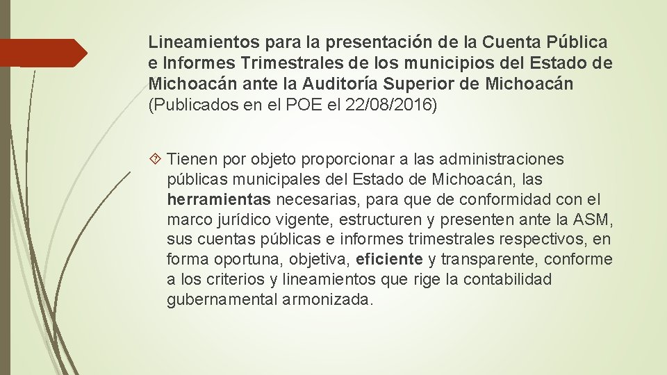 Lineamientos para la presentación de la Cuenta Pública e Informes Trimestrales de los municipios