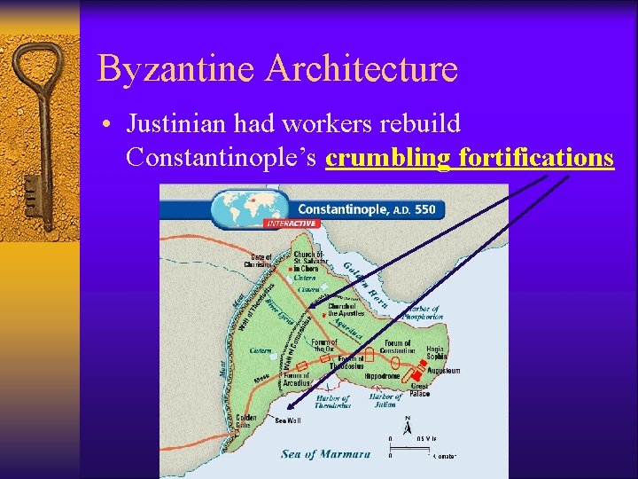 Byzantine Architecture • Justinian had workers rebuild Constantinople’s crumbling fortifications 