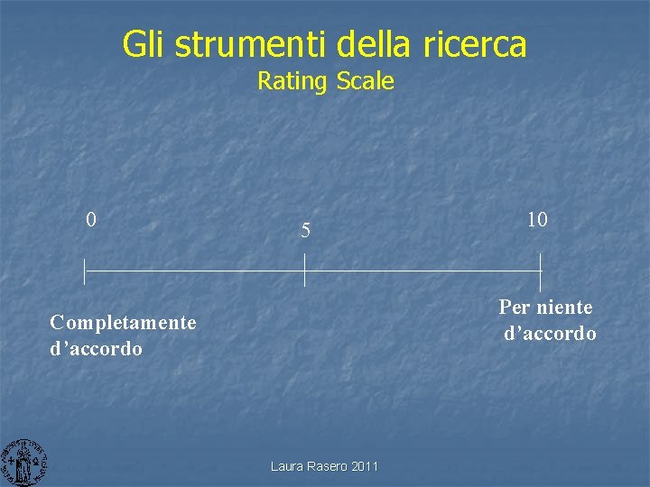 Gli strumenti della ricerca Rating Scale 0 5 10 Per niente d’accordo Completamente d’accordo