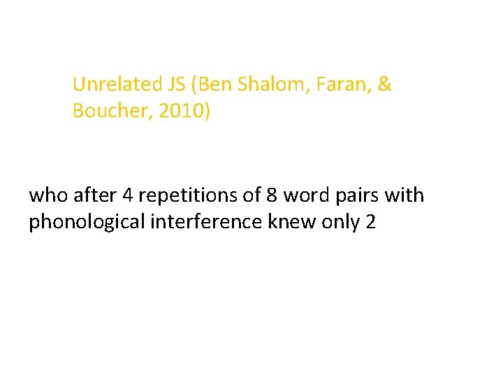 Unrelated JS (Ben Shalom, Faran, & Boucher, 2010) who after 4 repetitions of 8