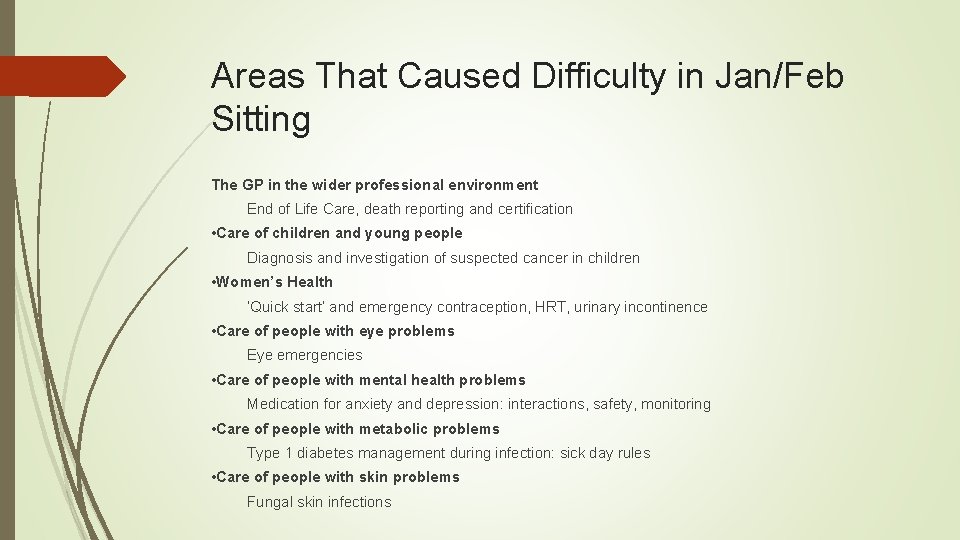 Areas That Caused Difficulty in Jan/Feb Sitting The GP in the wider professional environment