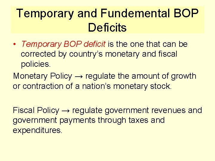 Temporary and Fundemental BOP Deficits • Temporary BOP deficit is the one that can