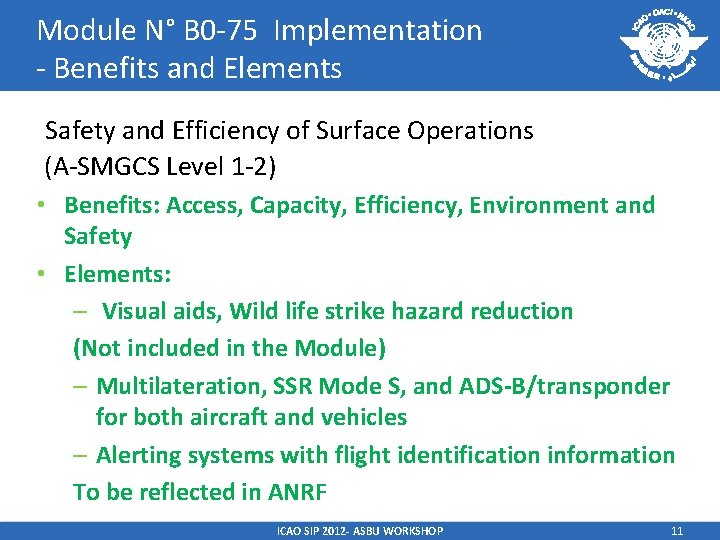 Module N° B 0 -75 Implementation - Benefits and Elements Safety and Efficiency of