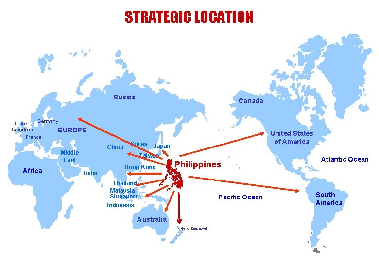 STRATEGIC LOCATION Russia Canada Germany United Kingdom EUROPE United States of America France China