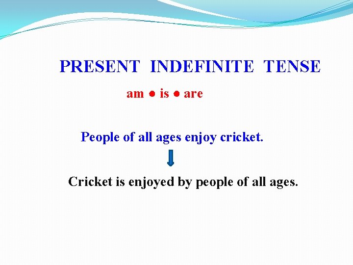 PRESENT INDEFINITE TENSE am ● is ● are People of all ages enjoy cricket.