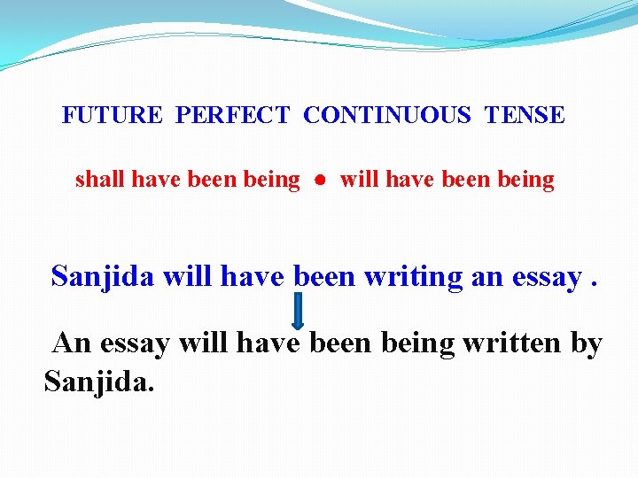 FUTURE PERFECT CONTINUOUS TENSE shall have been being ● will have been being Sanjida