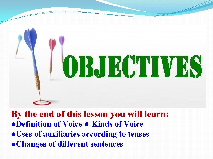 By the end of this lesson you will learn: ●Definition of Voice ● Kinds