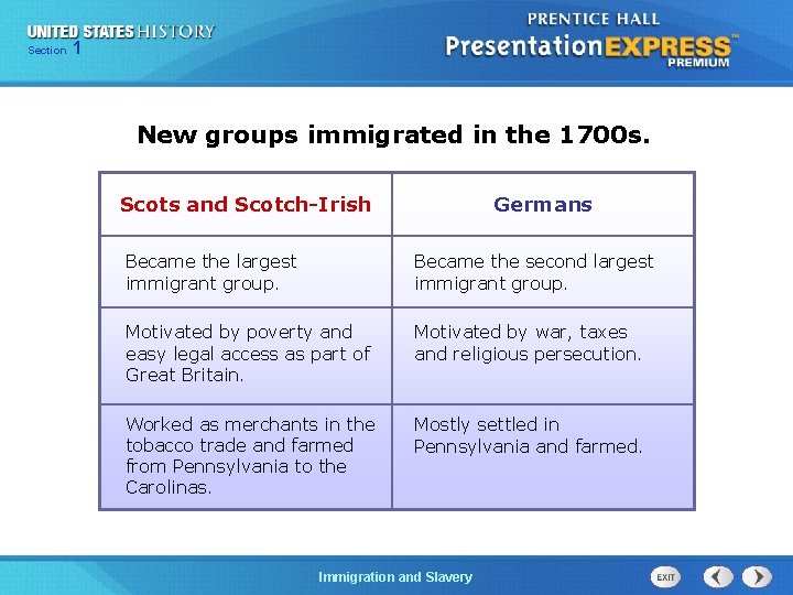 Section Chapter 1 25 Section 1 New groups immigrated in the 1700 s. Scots