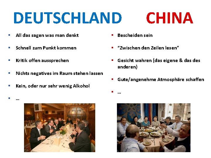 DEUTSCHLAND CHINA § All das sagen was man denkt § Bescheiden sein § Schnell