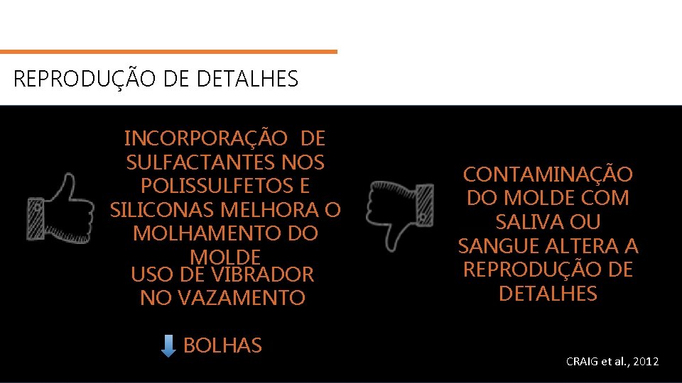 REPRODUÇÃO DE DETALHES INCORPORAÇÃO DE SULFACTANTES NOS POLISSULFETOS E SILICONAS MELHORA O MOLHAMENTO DO