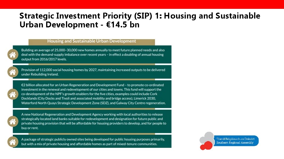 Strategic Investment Priority (SIP) 1: Housing and Sustainable Urban Development - € 14. 5