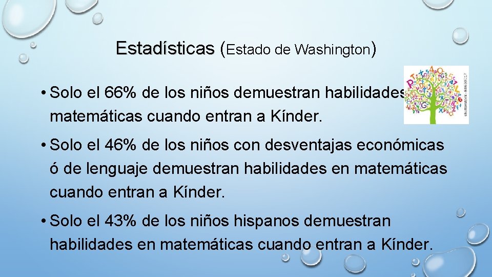 Estadísticas (Estado de Washington) • Solo el 66% de los niños demuestran habilidades en