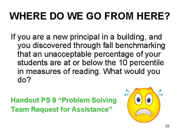 WHERE DO WE GO FROM HERE? If you are a new principal in a