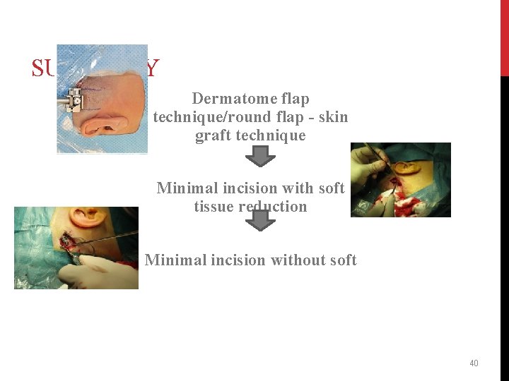 SUMMARY Dermatome flap technique/round flap - skin graft technique Minimal incision with soft tissue