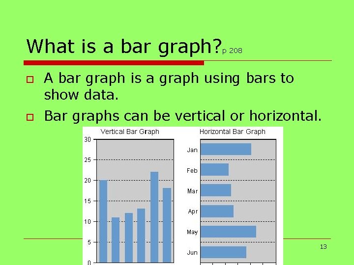 What is a bar graph? o o p 208 A bar graph is a