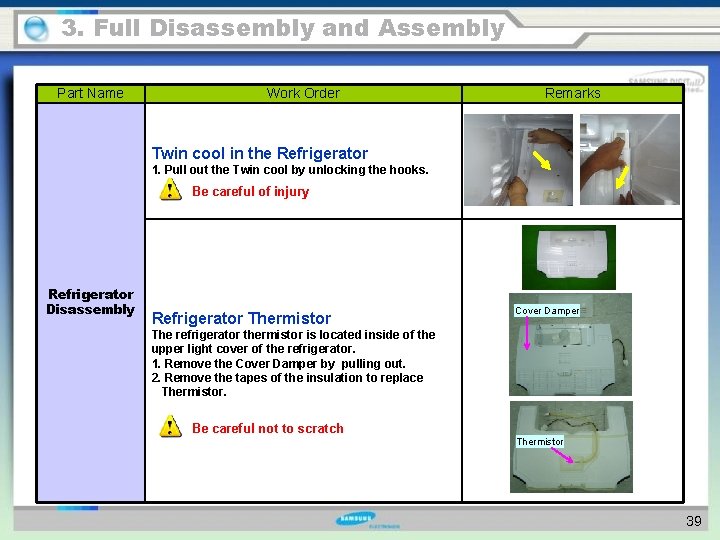 3. Full Disassembly and Assembly Part Name Work Order Remarks Twin cool in the