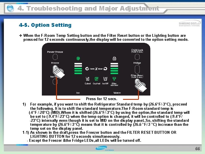 4. Troubleshooting and Major Adjustment 4 -5. Option Setting v When the F-Room Temp