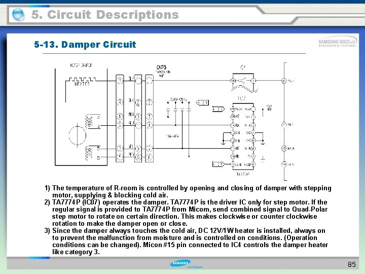 5. Circuit Descriptions 5 -13. Damper Circuit 1) The temperature of R-room is controlled