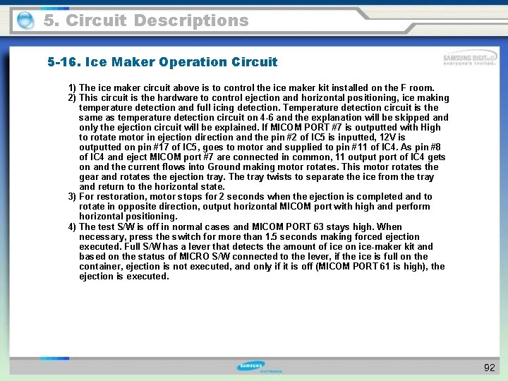 5. Circuit Descriptions 5 -16. Ice Maker Operation Circuit 1) The ice maker circuit