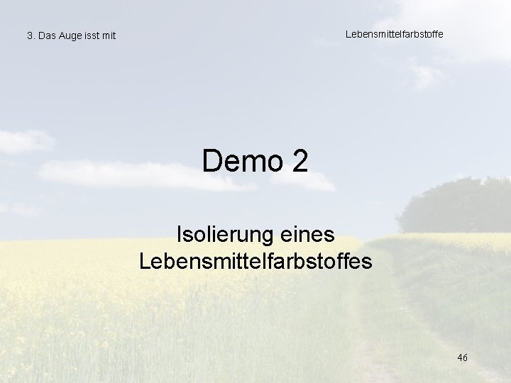 Lebensmittelfarbstoffe 3. Das Auge isst mit Demo 2 Isolierung eines Lebensmittelfarbstoffes 46 