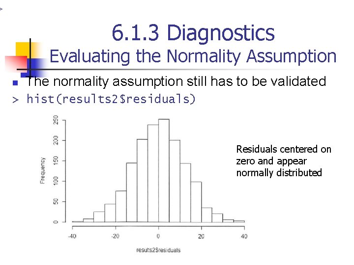 > 6. 1. 3 Diagnostics Evaluating the Normality Assumption n The normality assumption still