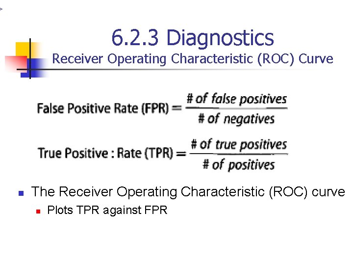 > 6. 2. 3 Diagnostics Receiver Operating Characteristic (ROC) Curve n The Receiver Operating