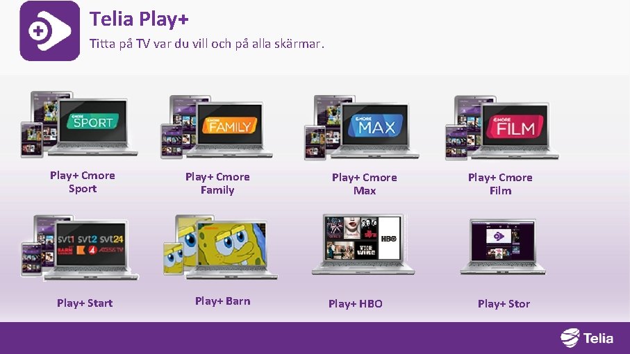 Telia Play+ Titta på TV var du vill och på alla skärmar. Play+ Cmore