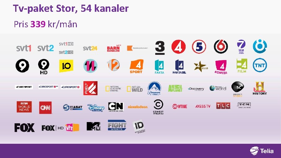 Tv-paket Stor, 54 kanaler Pris 339 kr/mån 