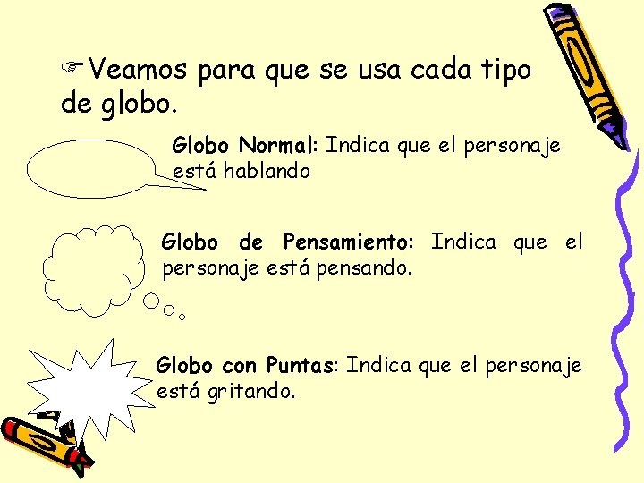 FVeamos para que se usa cada tipo de globo. Globo Normal: Indica que el