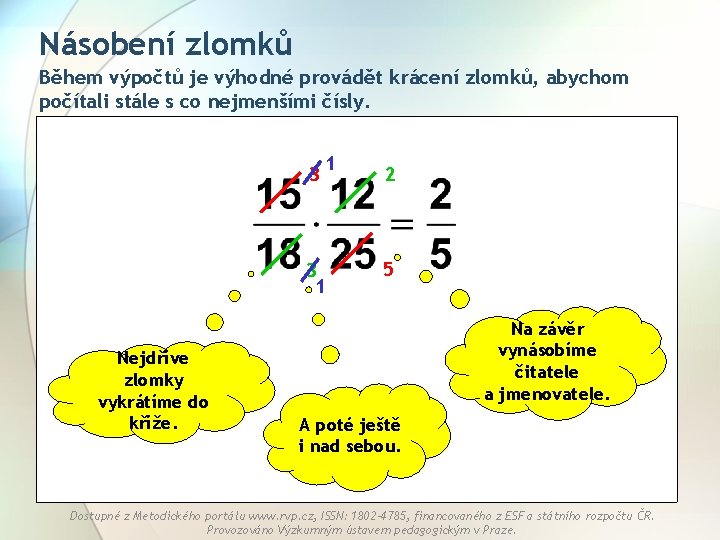 Násobení zlomků Během výpočtů je výhodné provádět krácení zlomků, abychom počítali stále s co