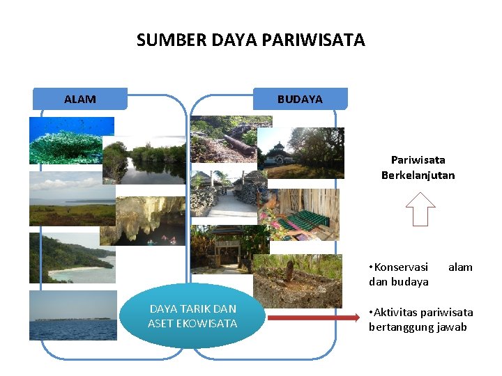 SUMBER DAYA PARIWISATA ALAM BUDAYA Pariwisata Berkelanjutan • Konservasi dan budaya DAYA TARIK DAN