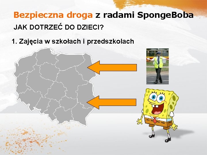 Bezpieczna droga z radami Sponge. Boba JAK DOTRZEĆ DO DZIECI? 1. Zajęcia w szkołach