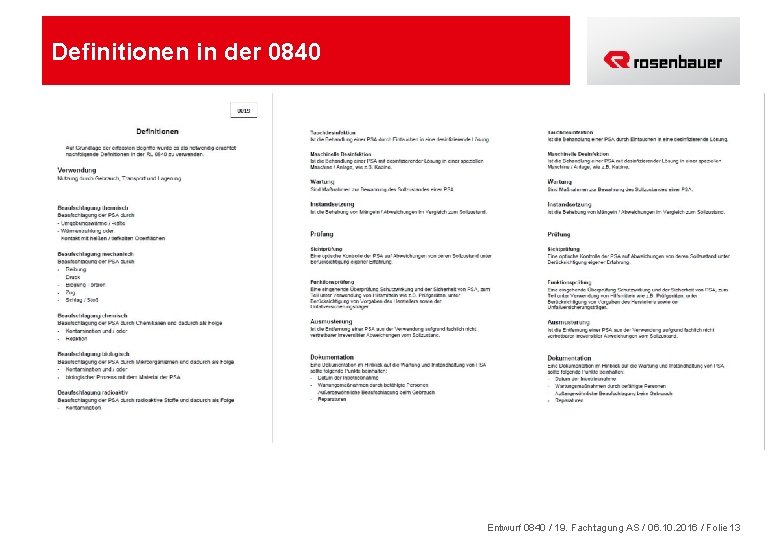 Definitionen in der 0840 Entwurf 0840 / 19. Fachtagung AS / 06. 10. 2016