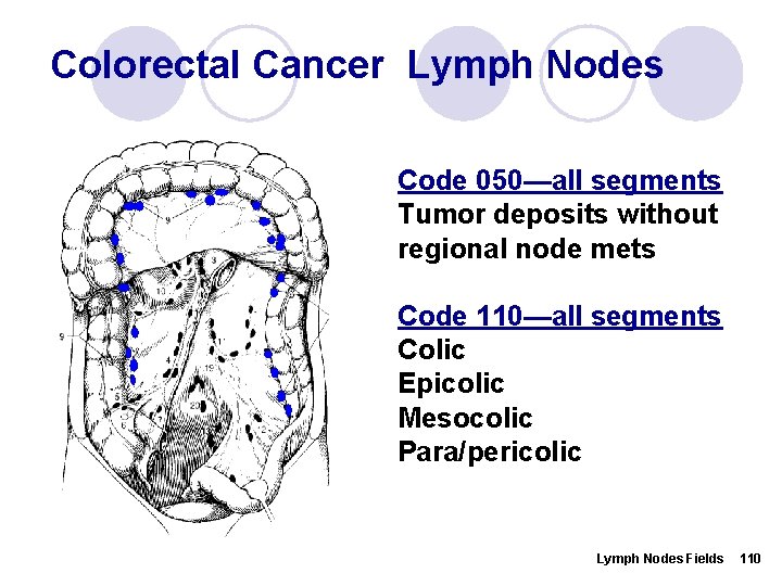 Colorectal Cancer Lymph Nodes Code 050—all segments Tumor deposits without regional node mets Code
