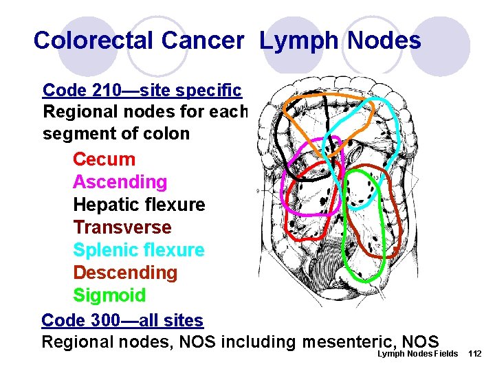 Colorectal Cancer Lymph Nodes Code 210—site specific Regional nodes for each segment of colon