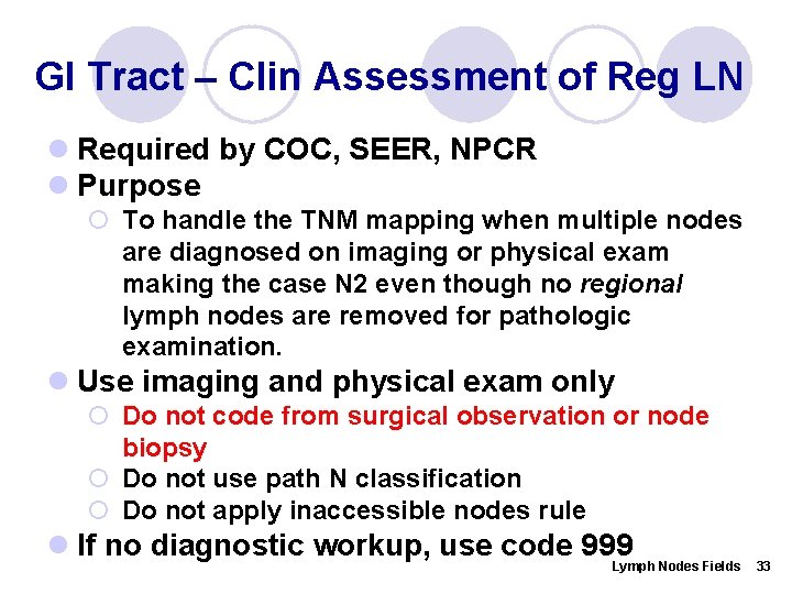 GI Tract – Clin Assessment of Reg LN l Required by COC, SEER, NPCR