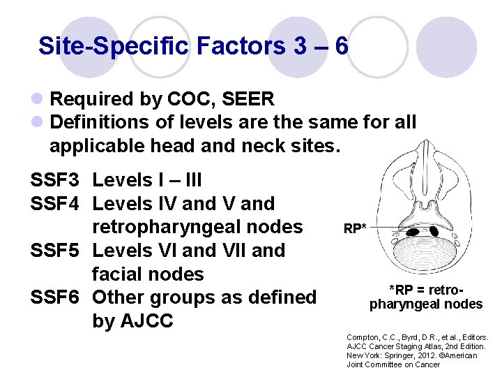 Site-Specific Factors 3 – 6 l Required by COC, SEER l Definitions of levels