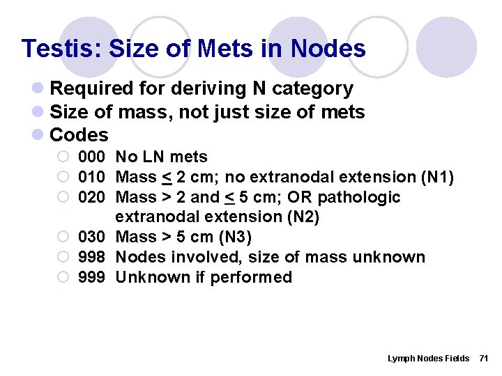 Testis: Size of Mets in Nodes l Required for deriving N category l Size