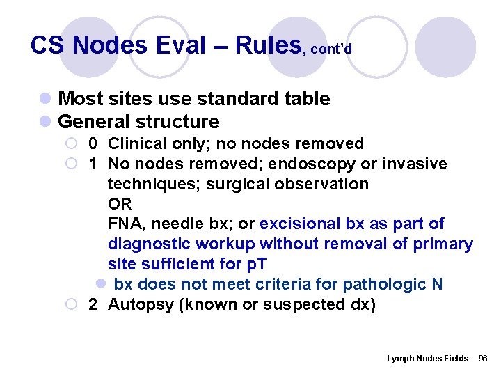 CS Nodes Eval – Rules, cont’d l Most sites use standard table l General