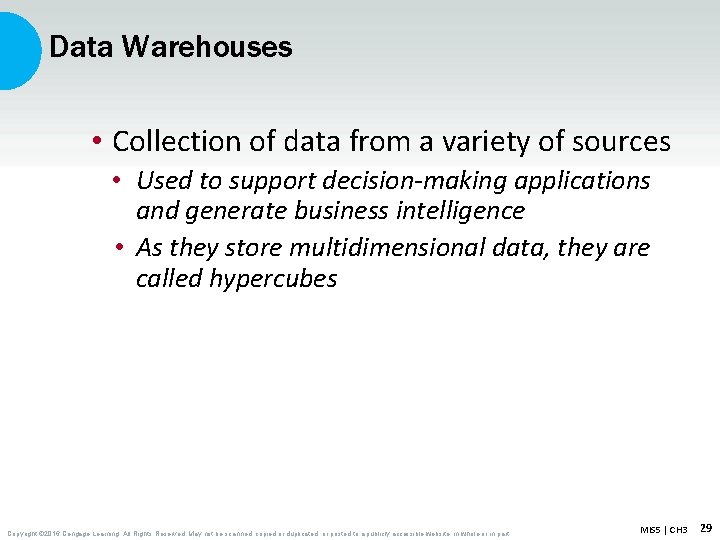 Data Warehouses • Collection of data from a variety of sources • Used to