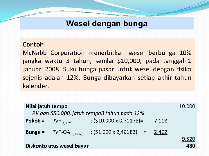 Wesel dengan bunga Contoh Mc. Nabb Corporation menerbitkan wesel berbunga 10% jangka waktu 3