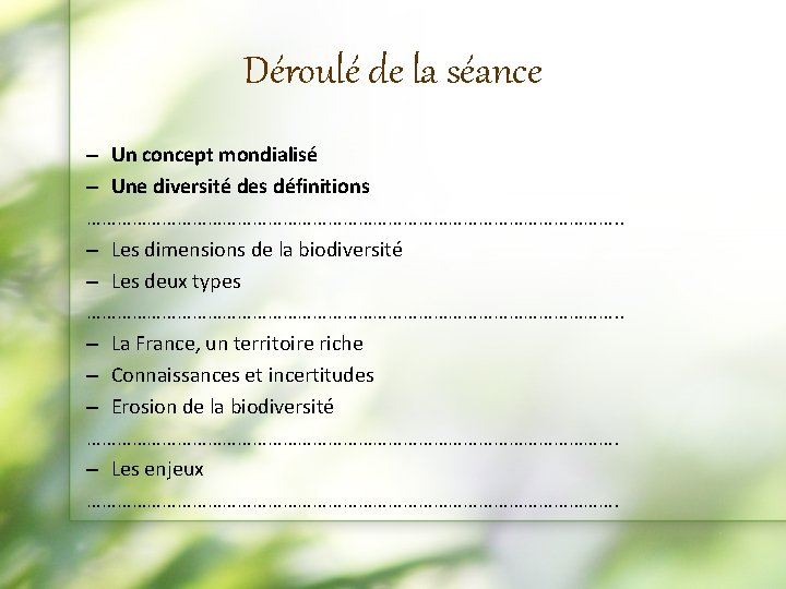 Déroulé de la séance – Un concept mondialisé – Une diversité des définitions ……………………………………………….