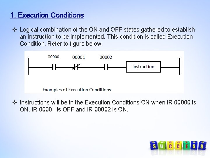 1. Execution Conditions v Logical combination of the ON and OFF states gathered to 1. Execution Conditions v Logical combination of the ON and OFF states gathered to