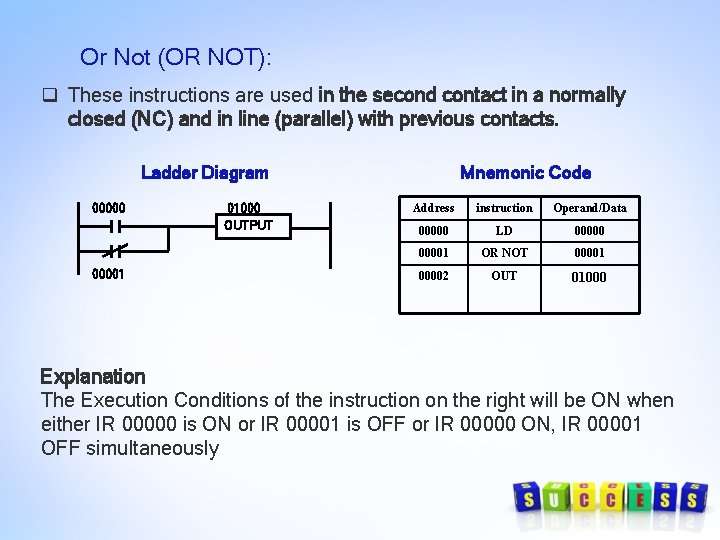 Or Not (OR NOT): q These instructions are used in the second contact in Or Not (OR NOT): q These instructions are used in the second contact in