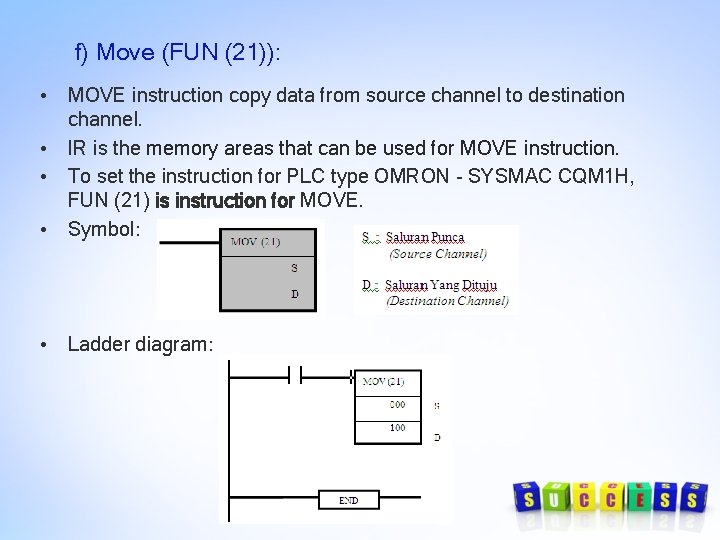 f) Move (FUN (21)): • MOVE instruction copy data from source channel to destination f) Move (FUN (21)): • MOVE instruction copy data from source channel to destination